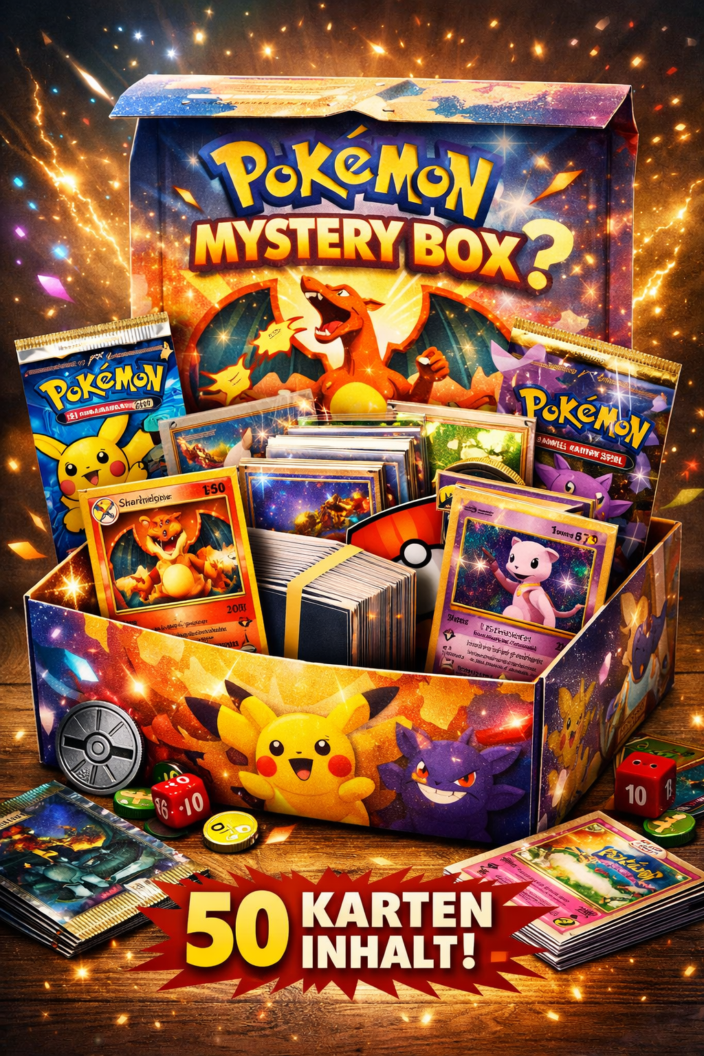 Pokémon Mystery Box 📦 50 Karten – Chance auf seltene Karte 😱